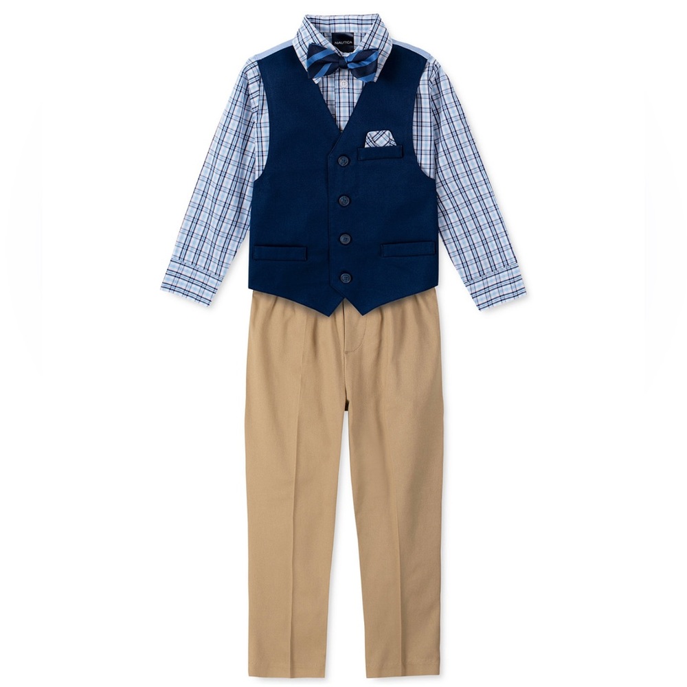 Nautica Toddler Boys 4pc Twill Vest Set